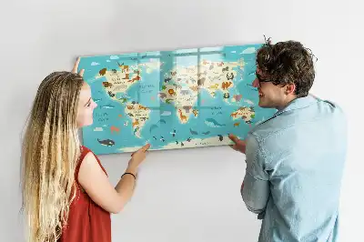 Quadro magnético para escrever mapa-múndi com animais