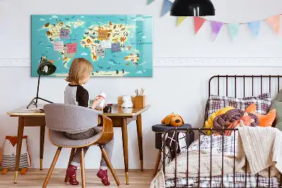 Quadro magnético para escrever mapa-múndi com animais