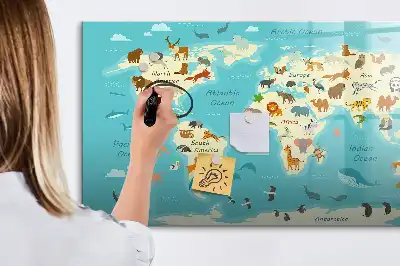 Quadro magnético para escrever mapa-múndi com animais