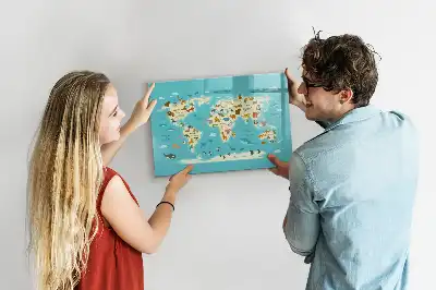 Quadro magnético para escrever mapa-múndi com animais