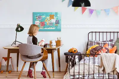 Quadro magnético para escrever mapa-múndi com animais