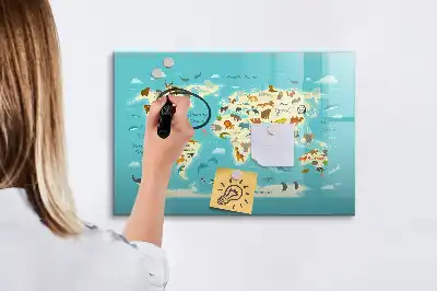 Quadro magnético para escrever mapa-múndi com animais