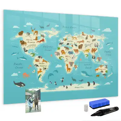 Quadro magnético para escrever mapa-múndi com animais