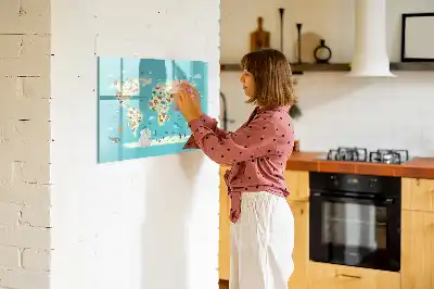 Quadro magnético para escrever mapa-múndi com animais