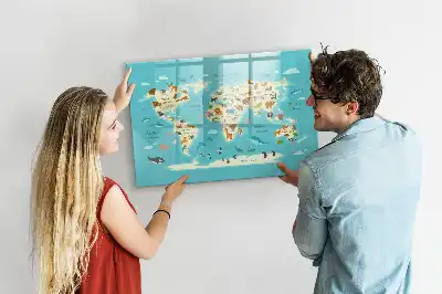 Quadro magnético para escrever mapa-múndi com animais