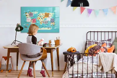 Quadro magnético para escrever mapa-múndi com animais