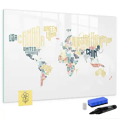 Quadro magnético para escrever temas de nomes dos países