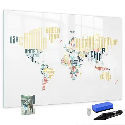 Quadro magnético para escrever temas de nomes dos países