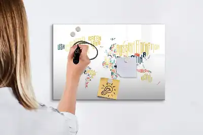 Quadro magnético para escrever temas de nomes dos países