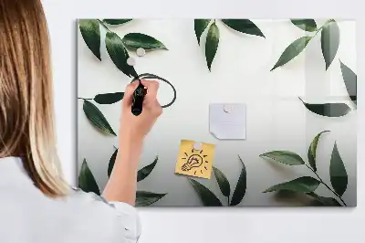 Quadro magnético para escrever com moldura de folhas