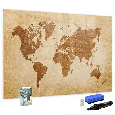 Mapa-múndi decorativo quadro magnético para escrita com estilo antigo