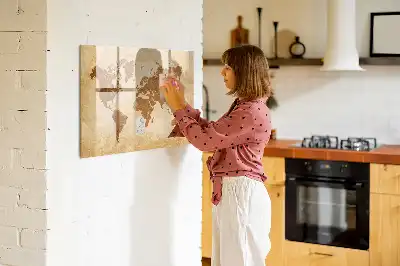 Mapa-múndi decorativo quadro magnético para escrita com estilo antigo