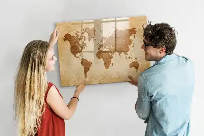Mapa-múndi decorativo quadro magnético para escrita com estilo antigo