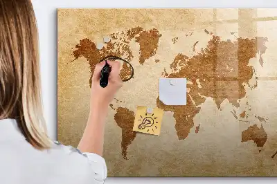 Mapa-múndi decorativo quadro magnético para escrita com estilo antigo