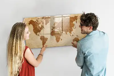 Mapa-múndi decorativo quadro magnético para escrita com estilo antigo