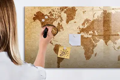 Mapa-múndi decorativo quadro magnético para escrita com estilo antigo