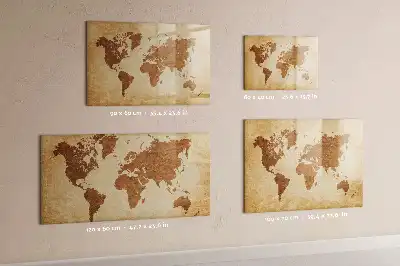 Mapa-múndi decorativo quadro magnético para escrita com estilo antigo