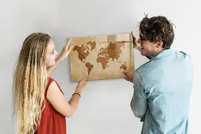 Mapa-múndi decorativo quadro magnético para escrita com estilo antigo