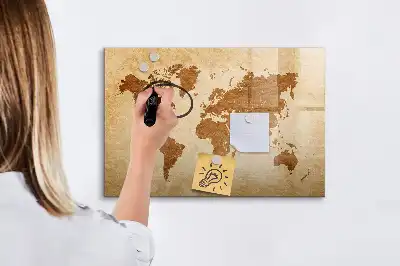 Mapa-múndi decorativo quadro magnético para escrita com estilo antigo