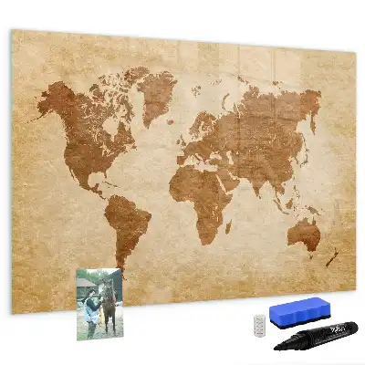 Mapa-múndi decorativo quadro magnético para escrita com estilo antigo