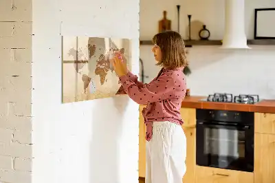Mapa-múndi decorativo quadro magnético para escrita com estilo antigo