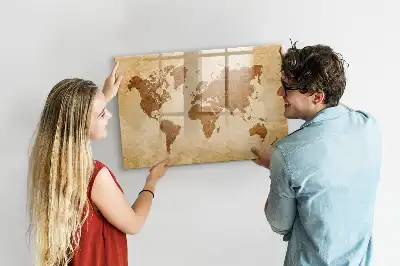 Mapa-múndi decorativo quadro magnético para escrita com estilo antigo