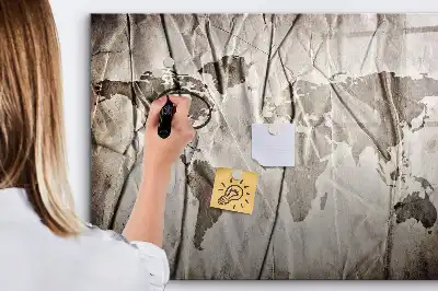Quadro magnético para escrever estampa de mapa-múndi