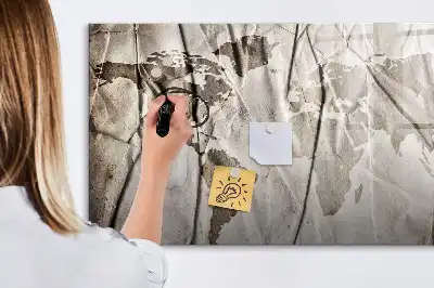 Quadro magnético para escrever estampa de mapa-múndi