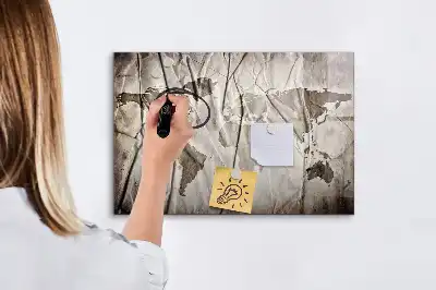 Quadro magnético para escrever estampa de mapa-múndi