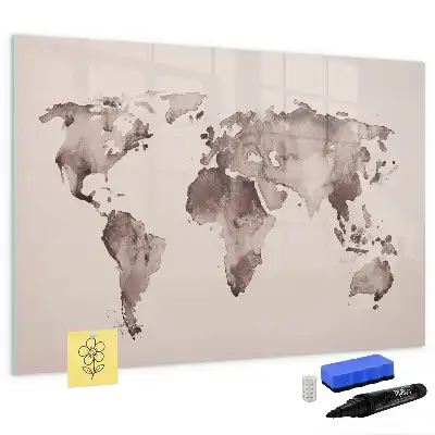 Quadro magnético mapa-múndi estampa em aquarela para escrita