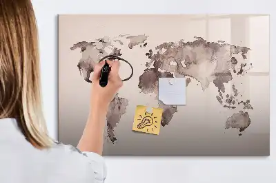 Quadro magnético mapa-múndi estampa em aquarela para escrita