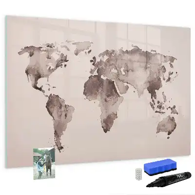 Quadro magnético mapa-múndi estampa em aquarela para escrita