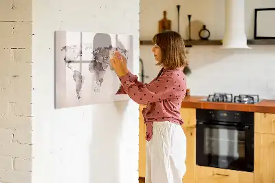 Quadro magnético mapa-múndi estampa em aquarela para escrita
