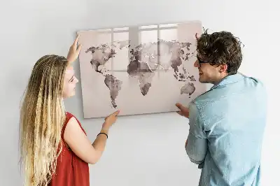 Quadro magnético mapa-múndi estampa em aquarela para escrita