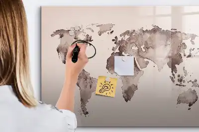 Quadro magnético mapa-múndi estampa em aquarela para escrita