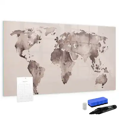 Quadro magnético mapa-múndi estampa em aquarela para escrita
