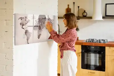 Quadro magnético mapa-múndi estampa em aquarela para escrita