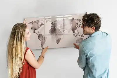 Quadro magnético mapa-múndi estampa em aquarela para escrita