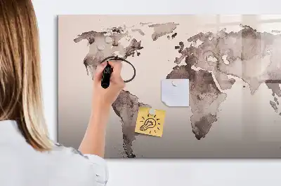 Quadro magnético mapa-múndi estampa em aquarela para escrita