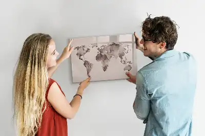 Quadro magnético mapa-múndi estampa em aquarela para escrita