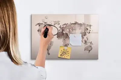 Quadro magnético mapa-múndi estampa em aquarela para escrita