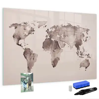 Quadro magnético mapa-múndi estampa em aquarela para escrita