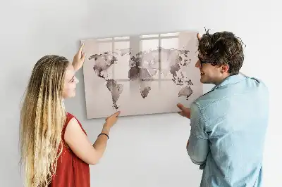 Quadro magnético mapa-múndi estampa em aquarela para escrita