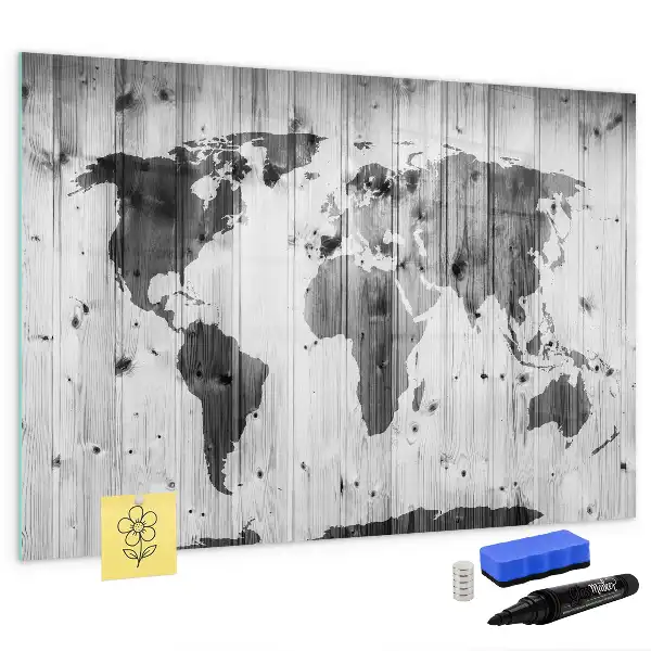 Quadro magnético para desenhar mapa-múndi em madeira