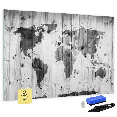 Quadro magnético para desenhar mapa-múndi em madeira