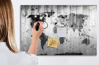 Quadro magnético para desenhar mapa-múndi em madeira