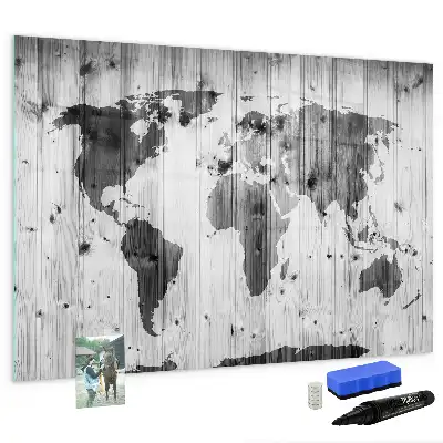 Quadro magnético para desenhar mapa-múndi em madeira