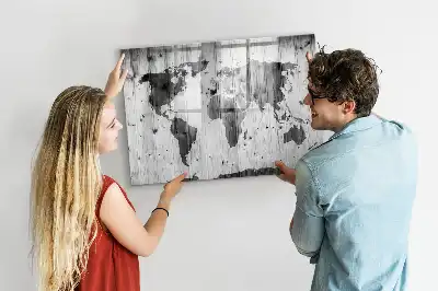 Quadro magnético para desenhar mapa-múndi em madeira