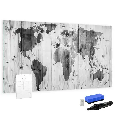 Quadro magnético para desenhar mapa-múndi em madeira