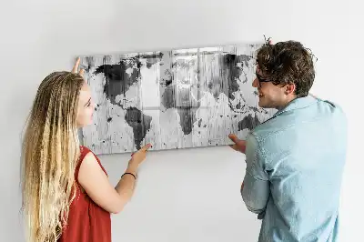 Quadro magnético para desenhar mapa-múndi em madeira